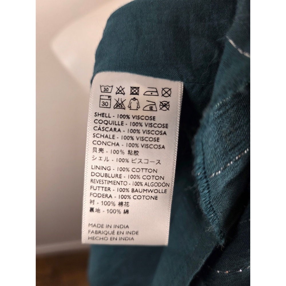 Cleobella Teal Green Metallic Silver Pinstripe Tiered Maxi Dress XS Open Back - Picture 8 of 9